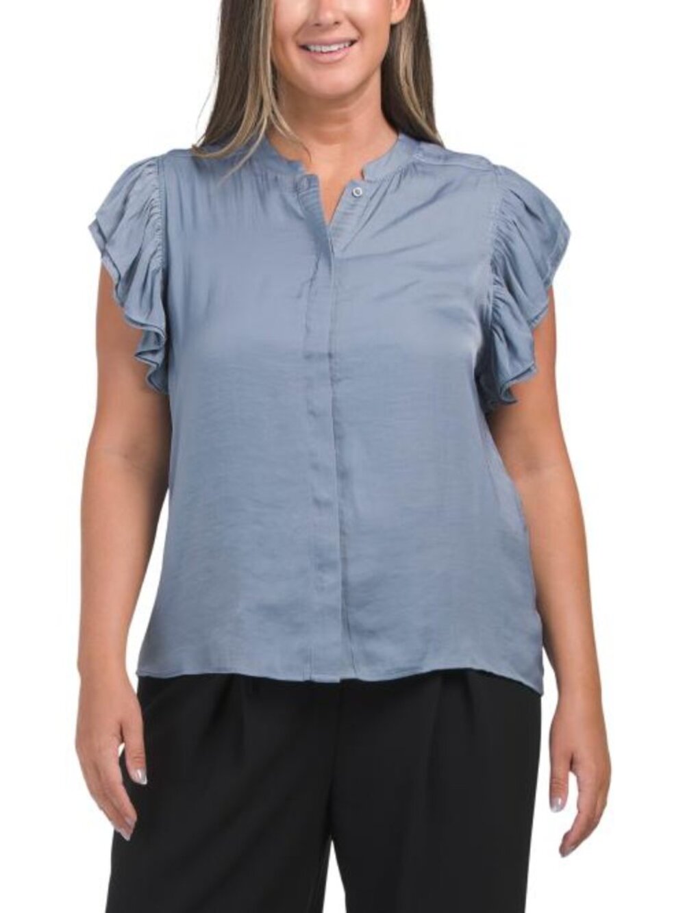 GEMMA+ JANE Hammered Satin Ruffle Sleeve Blouse